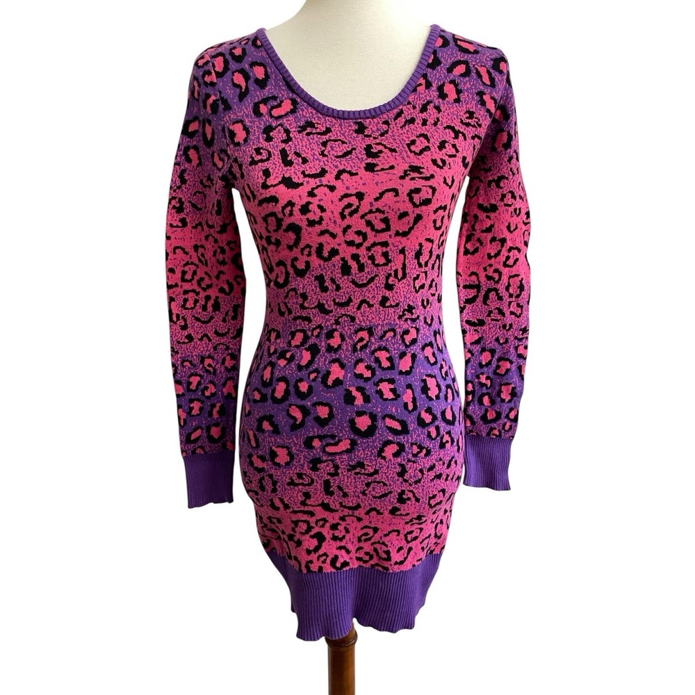 Sweater Project Leopard Knit Dress Women Small Pink Purple